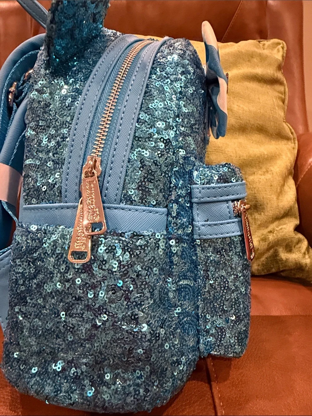 Disney Cruise Line Loungefly Aqua Sequin Backpack with Striped Bow
